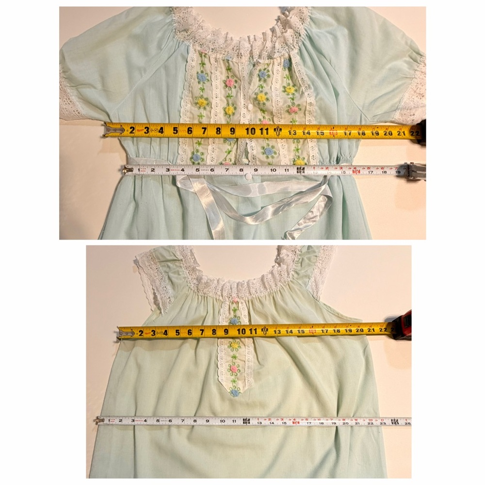 VINTAGE 60s cottage prairie floral embroidered nightgown robe housecoat set lace - Picture 16 of 17